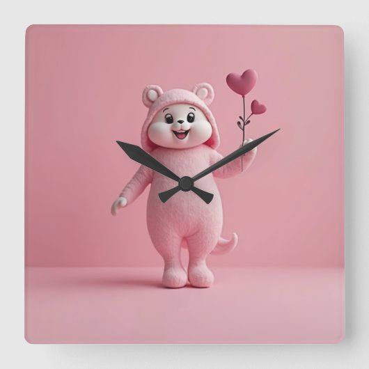 roze achtergrondklok vierkante klok (Voorkant)