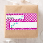 Roze achtergrondlabel voor Gingham en Flowers Etiket (Insitu)