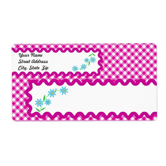 Roze achtergrondlabel voor Gingham en Flowers Etiket (Voorkant)
