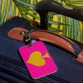 Roze achtergrondontwerp en gouden schop bagagelabel