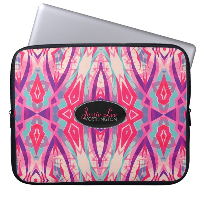 Roze achterklep van de Batik Fusion Design Laptop- Laptop Sleeve (Voorkant)