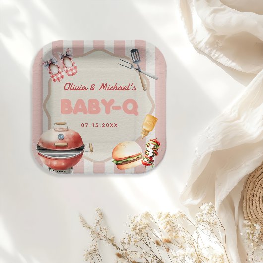 Roze Achtertuin BBQ Baby Q Baby shower Papier Bord