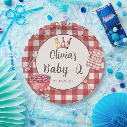 Roze Achtertuin BBQ Baby Q Baby shower Papier Bord (Feest)