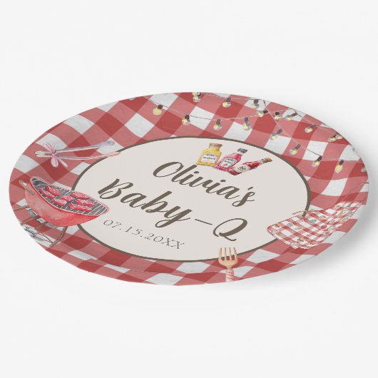 Roze Achtertuin BBQ Baby Q Baby shower Papier Bord (Gekanteld)