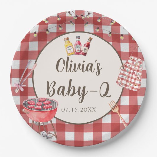 Roze Achtertuin BBQ Baby Q Baby shower Papier Bord (Voorkant)