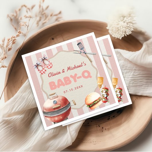 Roze Achtertuin BBQ Baby Q Baby shower Servetten