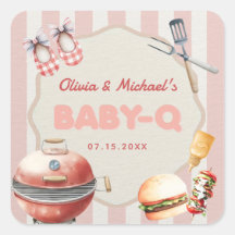 Roze Achtertuin BBQ Baby Q Baby shower Sticker