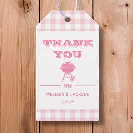 Roze Achtertuin BBQ Baby shower Dank u gunst Cadeaulabel