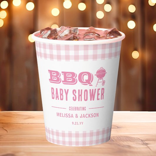 Roze Achtertuin BBQ Baby shower Papieren Bekers