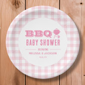Roze Achtertuin BBQ Baby shower Papieren Bordje