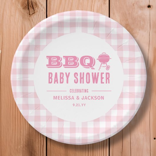 Roze Achtertuin BBQ Baby shower Papieren Bordje