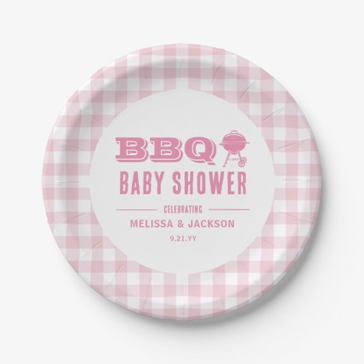 Roze Achtertuin BBQ Baby shower Papieren Bordje (Voorkant)
