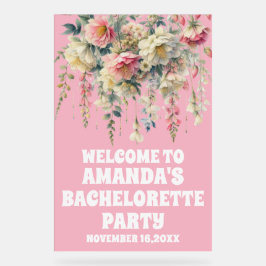 Roze Acryl Bloemen Bachelorette Welkom Teken Bord