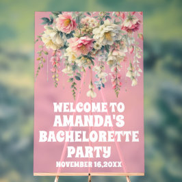 Roze Acryl Bloemen Bachelorette Welkom Teken Bord