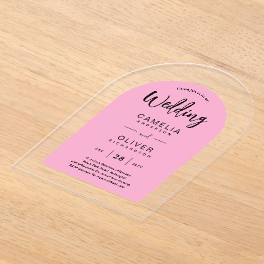 Roze acryl bruiloft nodigt zwarte tekst modern acryl uitnodigingen (Laagn)