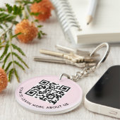 Roze Acryl QR Code Sleutelhanger Business Logo Rou (Voorkant Rechts)