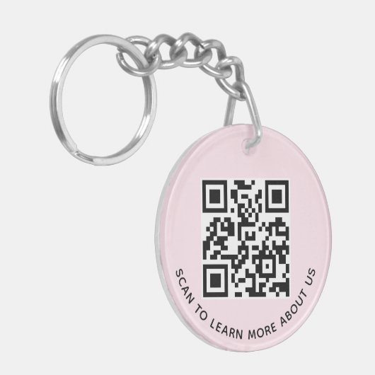 Roze Acryl QR Code Sleutelhanger Business Logo Rou (Voorkant Links)