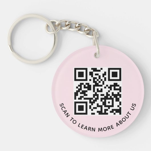 Roze Acryl QR Code Sleutelhanger Business Logo Rou (Voorkant)
