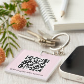 Roze Acryl QR Code Sleutelhanger Custom Logo Squar (Voorkant Rechts)