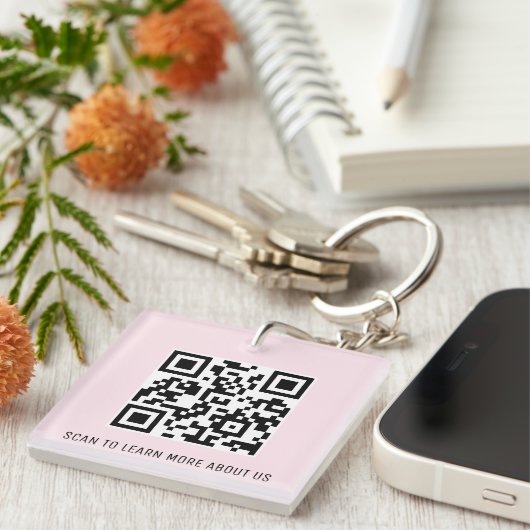 Roze Acryl QR Code Sleutelhanger Custom Logo Squar (Voorkant Rechts)