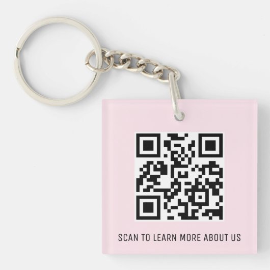 Roze Acryl QR Code Sleutelhanger Custom Logo Squar (Voorkant)