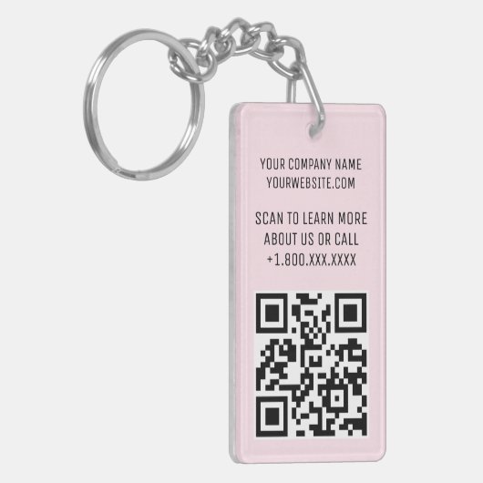 Roze Acryl QR Code Sleutelhanger met Logo Rechthoe (Voorkant Links)