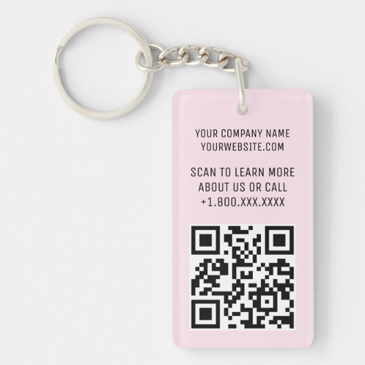 Roze Acryl QR Code Sleutelhanger met Logo Rechthoe (Voorkant)