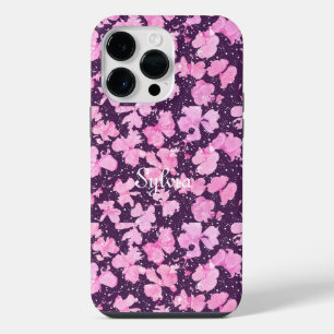 Roze Acryl Verf Bloemblaadjes iPhone 14 Pro Max Hoesje