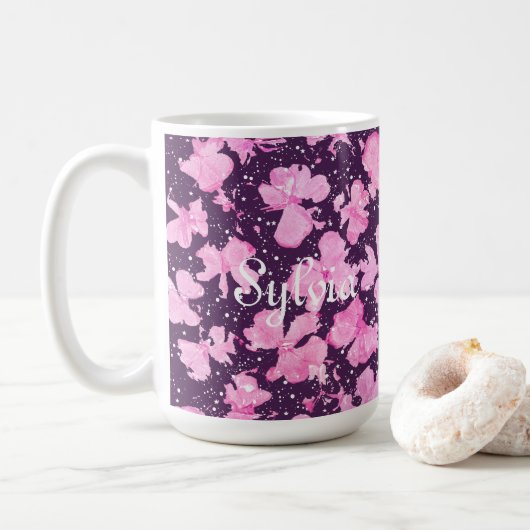 Roze Acryl Verf Bloemblaadjes Koffiemok (Met donut)