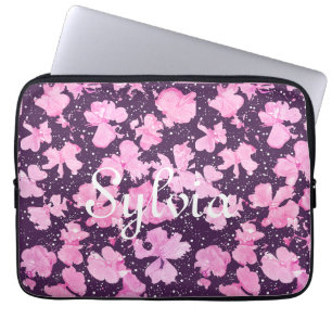 Roze Acryl Verf Bloemblaadjes Laptop Sleeve