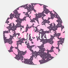 Roze Acryl Verf Bloemblaadjes Ronde Sticker