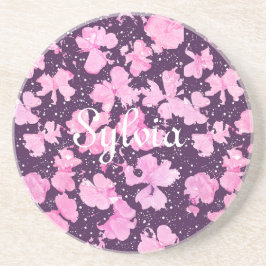 Roze Acryl Verf Bloemblaadjes Zandsteen Onderzetter