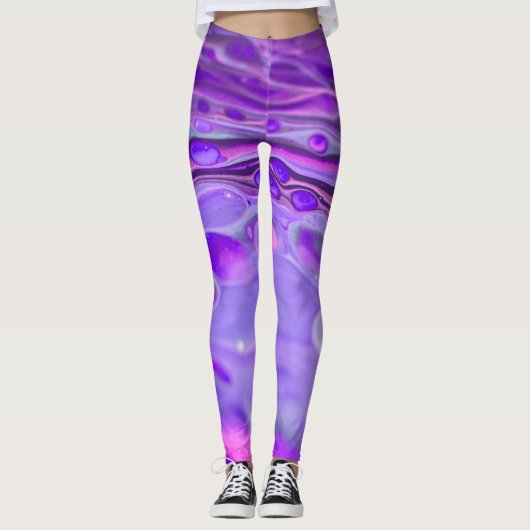 Roze Acrylkleurig Paars, vloeiend kunstschilderbaa Leggings (Voorkant)
