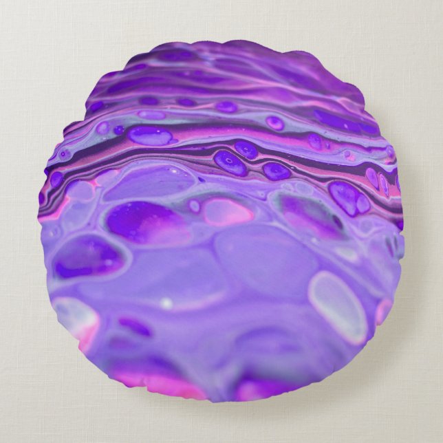 Roze Acrylkleurig Paars, vloeiend kunstschilderbaa Rond Kussen (Voorkant)