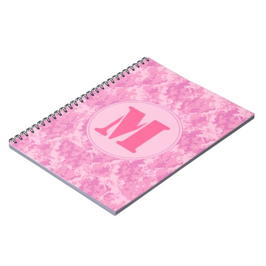 Roze ACU Camo Camouflag Monogram Initiaal Notitieb Notitieboek (Linkerzijde)