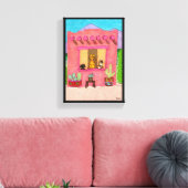 Roze Adobe House Cute Cats Taos Desert Southwest Canvas Afdruk (Insitu (Woonkamer))