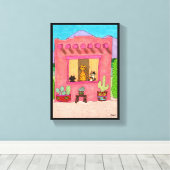 Roze Adobe House Cute Cats Taos Desert Southwest Canvas Afdruk (Insitu (Houten vloer))