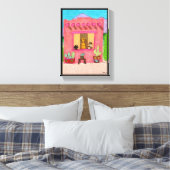 Roze Adobe House Cute Cats Taos Desert Southwest Canvas Afdruk (Insitu (Slaapkamer))