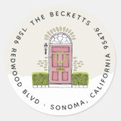 Roze adres voor feestdag ronde sticker (Voorkant)