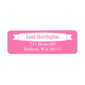 Roze adreslabel met decoratieve banner etiket (Voorkant)