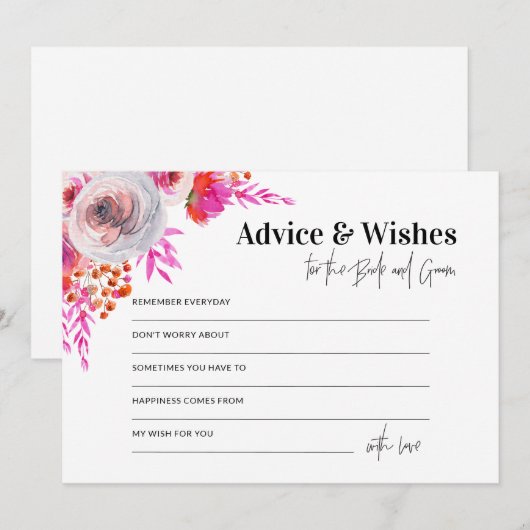 Roze advies en wensen voor de Kaart Bride en Groom Notitiekaartje (Voorkant / Achterkant)