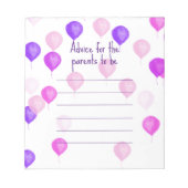 Roze  advies voor nieuwe ouders op baby shower notitieblok (Voorkant)