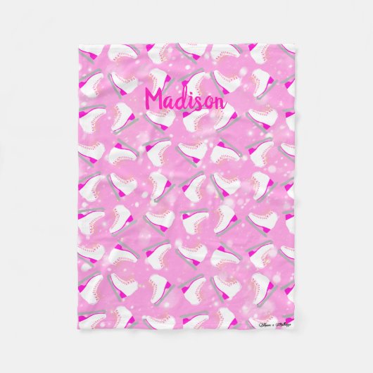 Roze afbeelding Schaats Patroon Cute Kawaii Person Fleece Deken (Voorkant)
