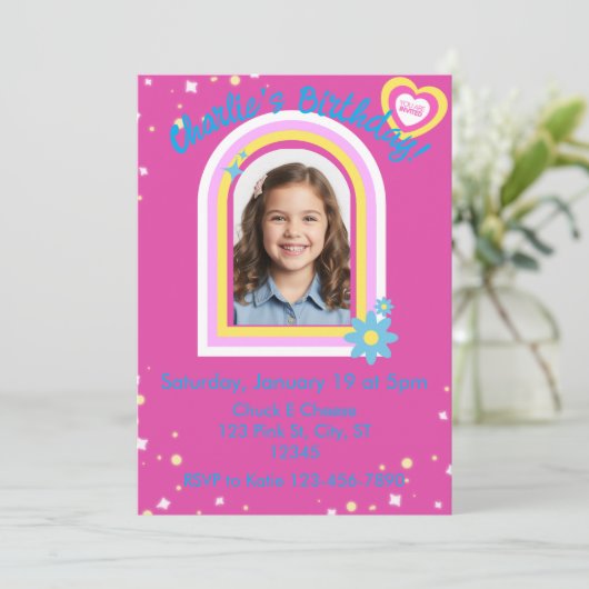 roze Afbeelding verjaardag Kaart (Staand voorkant)