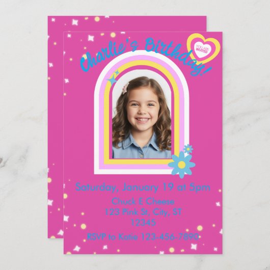  roze Afbeelding verjaardag Kaart (Voorkant / Achterkant)