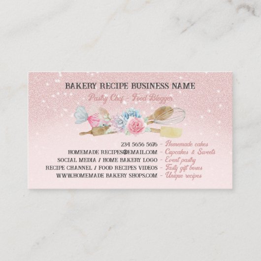 Roze afgebeeld Shiny Bakery Visitekaartje (Achterkant)