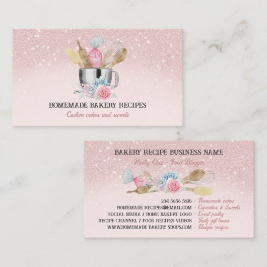 Roze afgebeeld Shiny Bakery Visitekaartje (Voorkant / Achterkant)