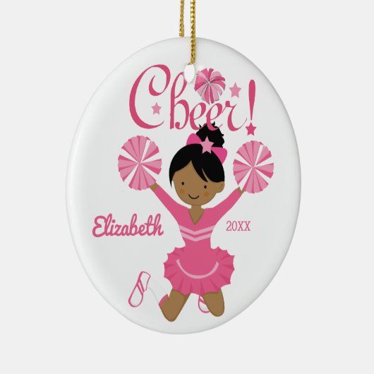 Roze Afrikaans-Amerikaanse Cheerleader Ornament (Rechts)