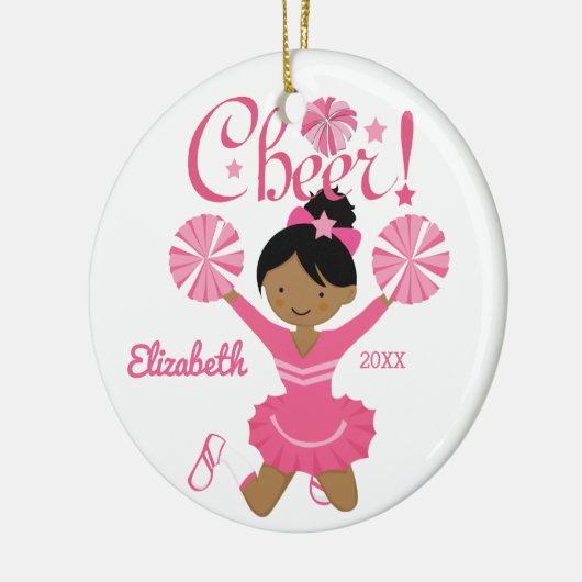 Roze Afrikaans-Amerikaanse Cheerleader Ornament (Links)