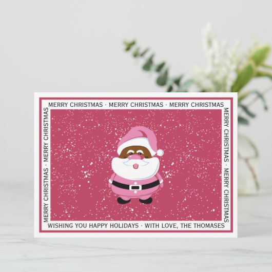 Roze Afrikaans-Amerikaanse Kerstman Kerstmis Feestdagenkaart (Staand voorkant)